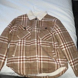 Tan plaid Sherpa lined jacket